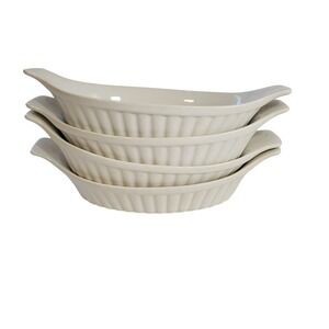 Vintage Set of 4 Ceramic Au Gratin Dishes Oven Proof Made in Japan White Ribbed